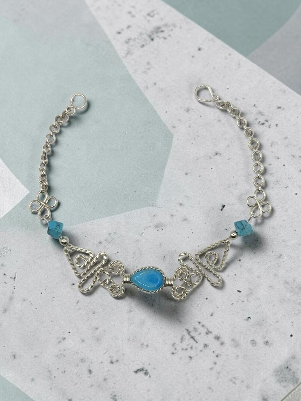Silver-Tone Blue Bead Handmade Bracelet